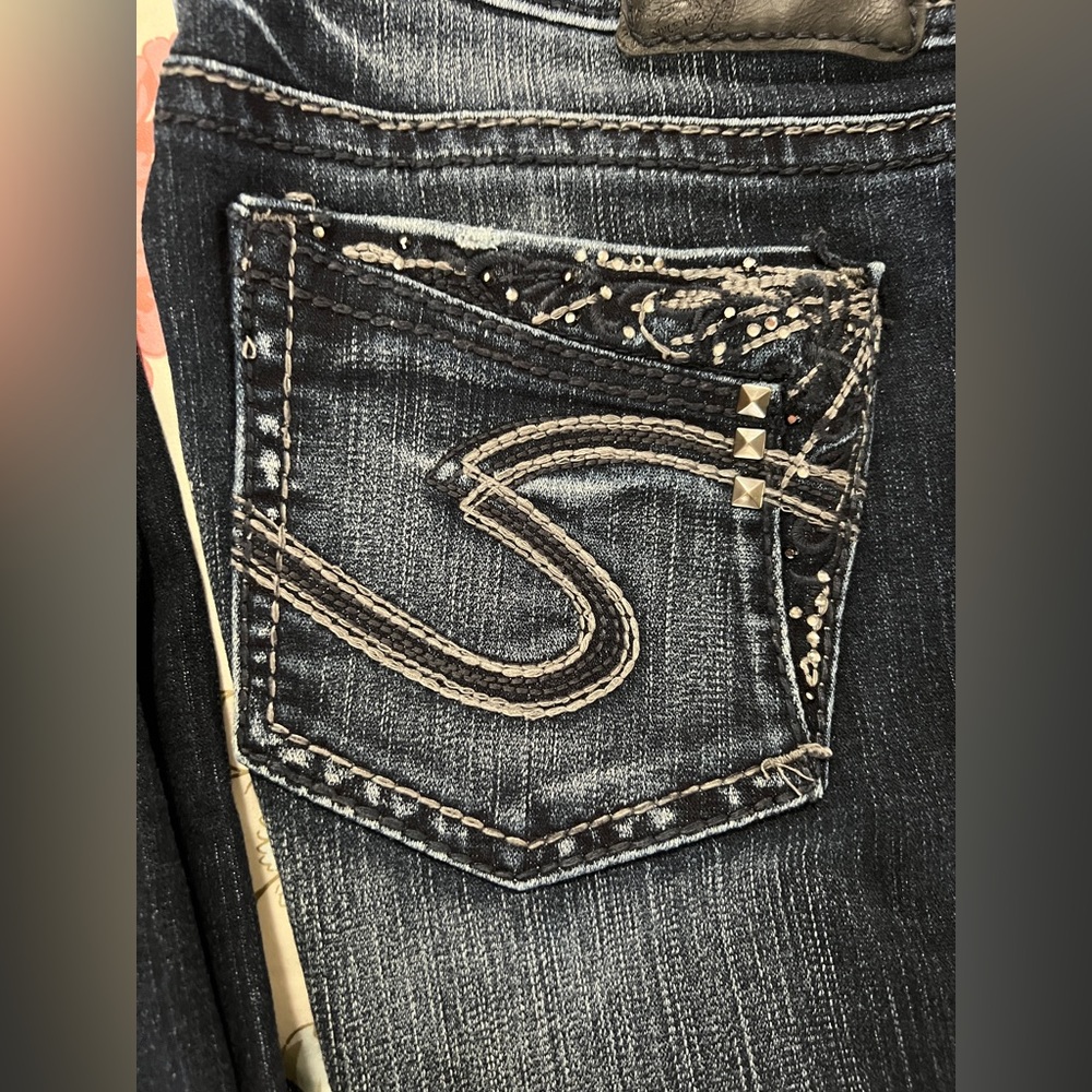 Silver Jeans Suki 17, Boot-cut, Medium Wash Denim Bling Studded Sz 30/33